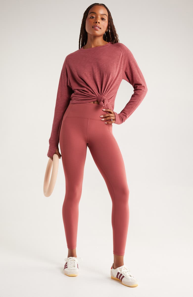 Zella Relaxed Washed 2.0 Long Sleeve Slub Tee, Alternate, color, Red Jelly