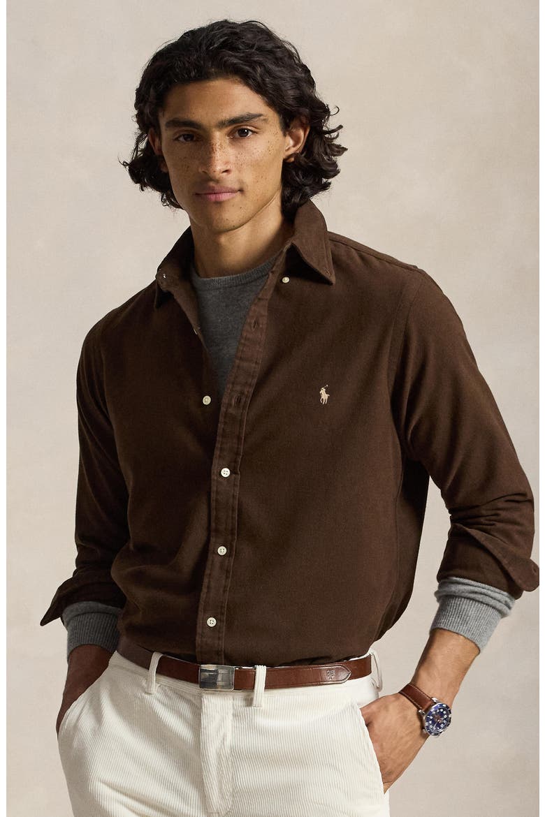 Classic Fit Brushed Cotton Flannel Button-Down Shirt, Alternate, color, BROWN