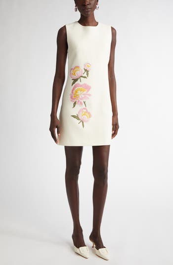 Carolina Herrera Floral Embroidered Wool & Cashmere Shift Dress