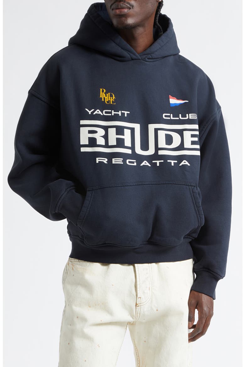 Regatta Club French Terry Graphic Hoodie, Main, color, VINTAGE BLACK/ WHITE