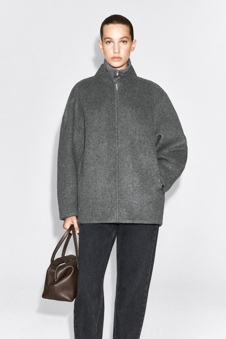Sculpted Wool-Blend Zip-Up Jacket, Alternate, color, GRAY