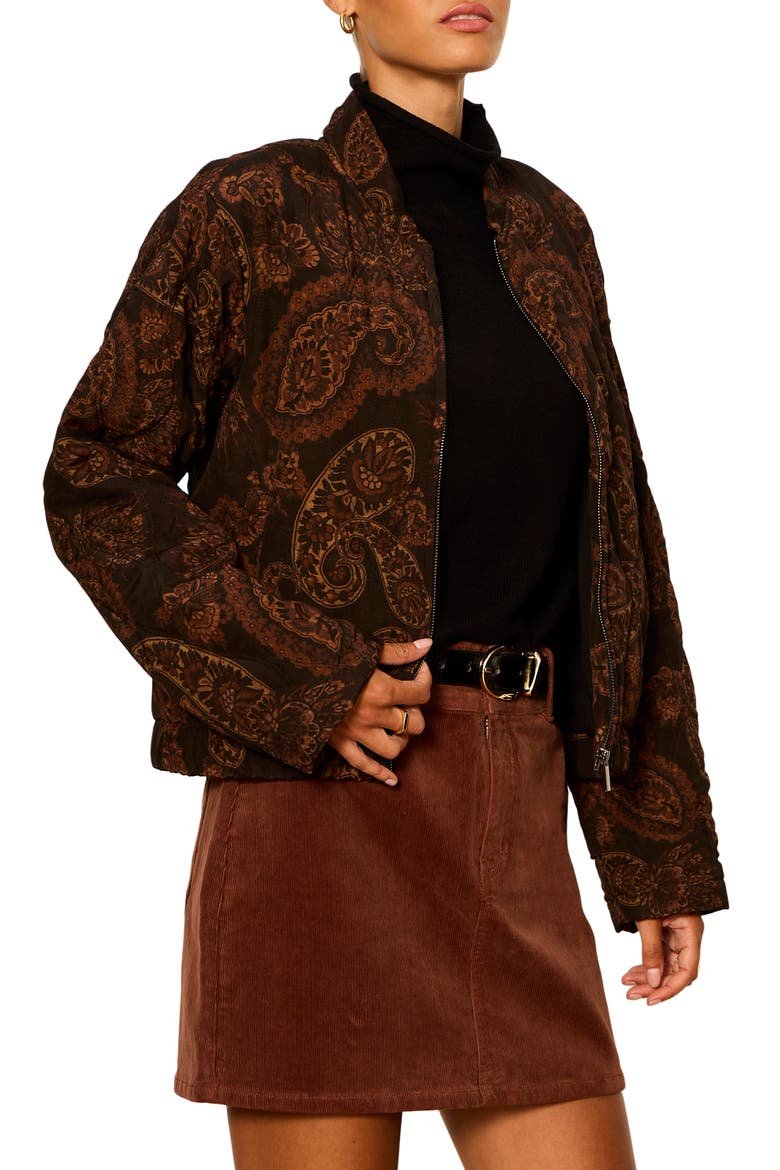 Empress Paisley Quilted Bomber Jacket, Alternate, color, COCOA BROWN PAISLEY