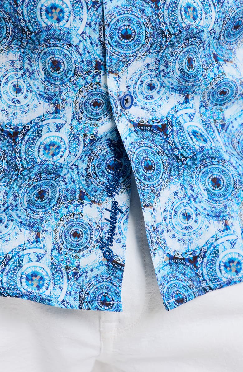 Robert Graham Ripon Short Sleeve Cotton Button-Up Shirt, Alternate, color, Blue