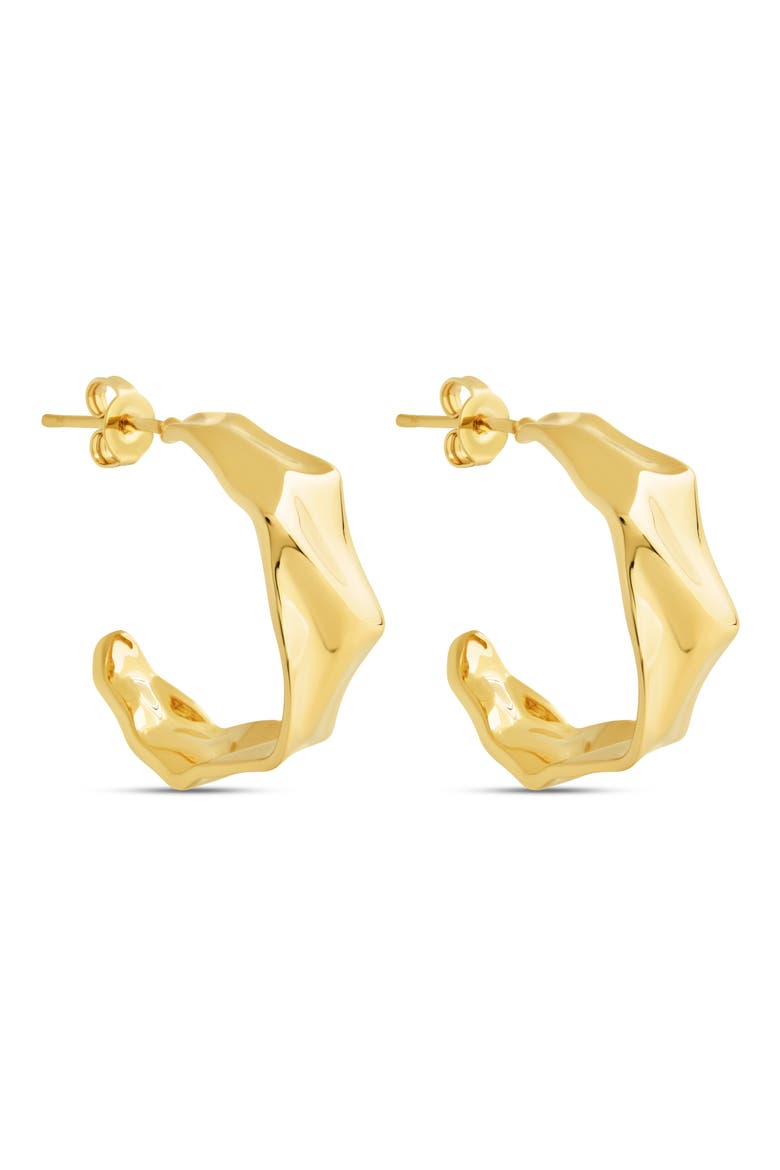 Nolan Molten Crinckled Hoop Earrings, Main, color, GOLD