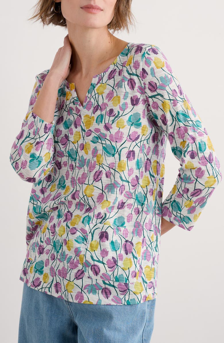 Seasalt Cornwall Gypsophilia Tulip Print Organic Cotton Top, Main, color, Spring Tulips Chalk