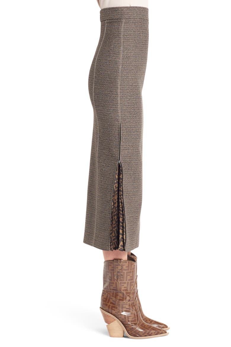 Silk Logo Godet Stretch Wool Skirt, Alternate, color, GREY