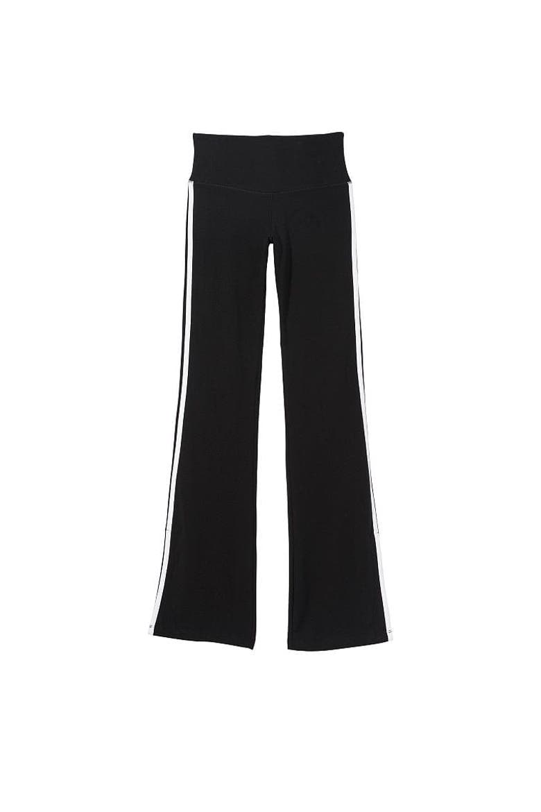 Ella Organic Cotton High-Rise Flare Stripe Leggings, Main, color, Black