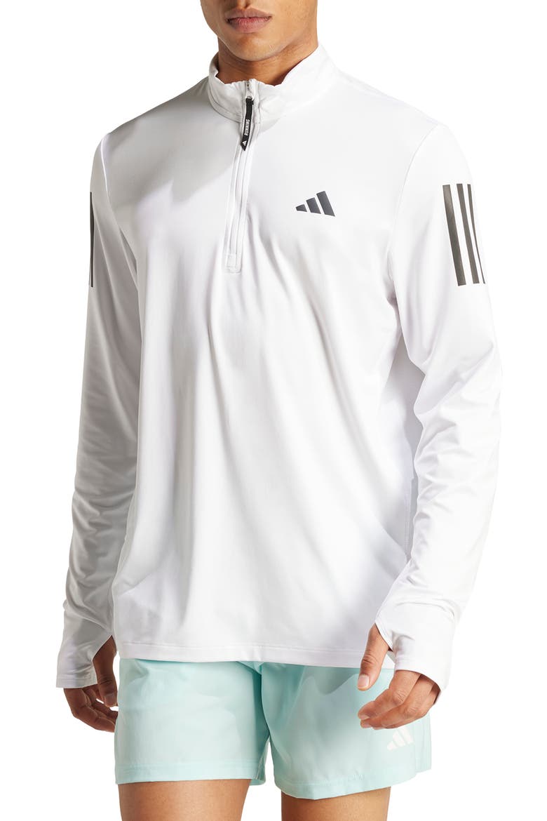 Own the Run AEROREADY Quarter-Zip Track Top, Main, color, WHITE/ WHITE