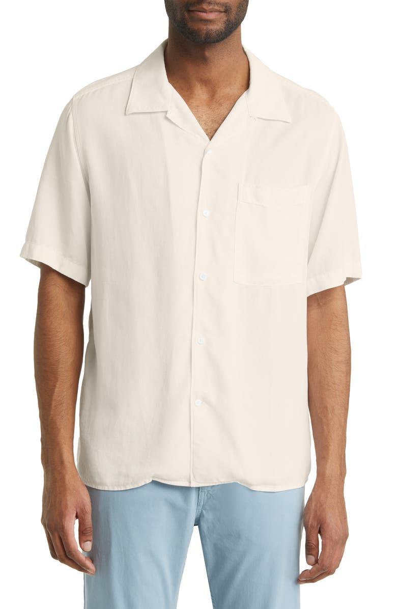 NN07 Julio 5029 Short Sleeve Lyocell & Linen Button-Up Camp Shirt, Main, color, White