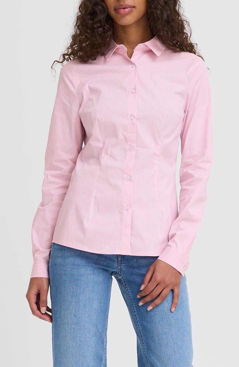 ICHI Ihdima Stripe Button-Up Shirt, Main, color, Rose Stripe