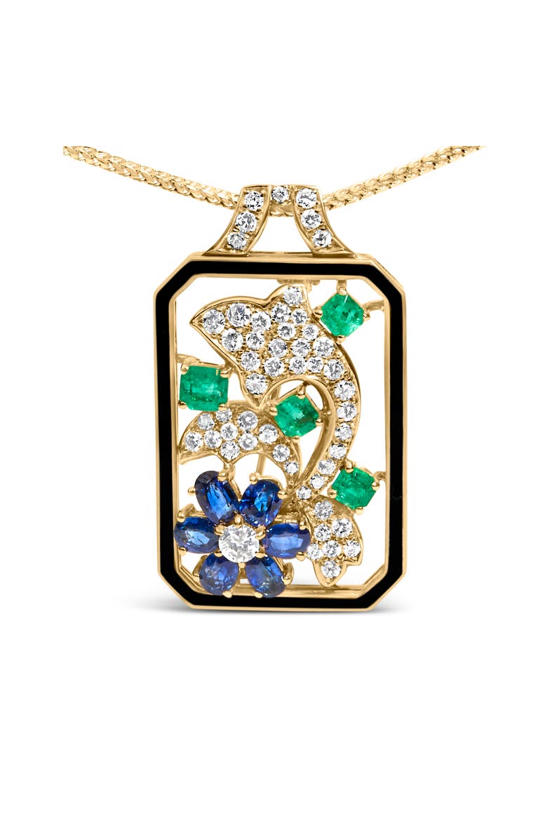 Haus of Brilliance 18K Gold 2 1/3 Cttw Diamond Sapphire & Emerald Dog Tag Pendant Necklace & Brooch, Alternate, color, Yellow