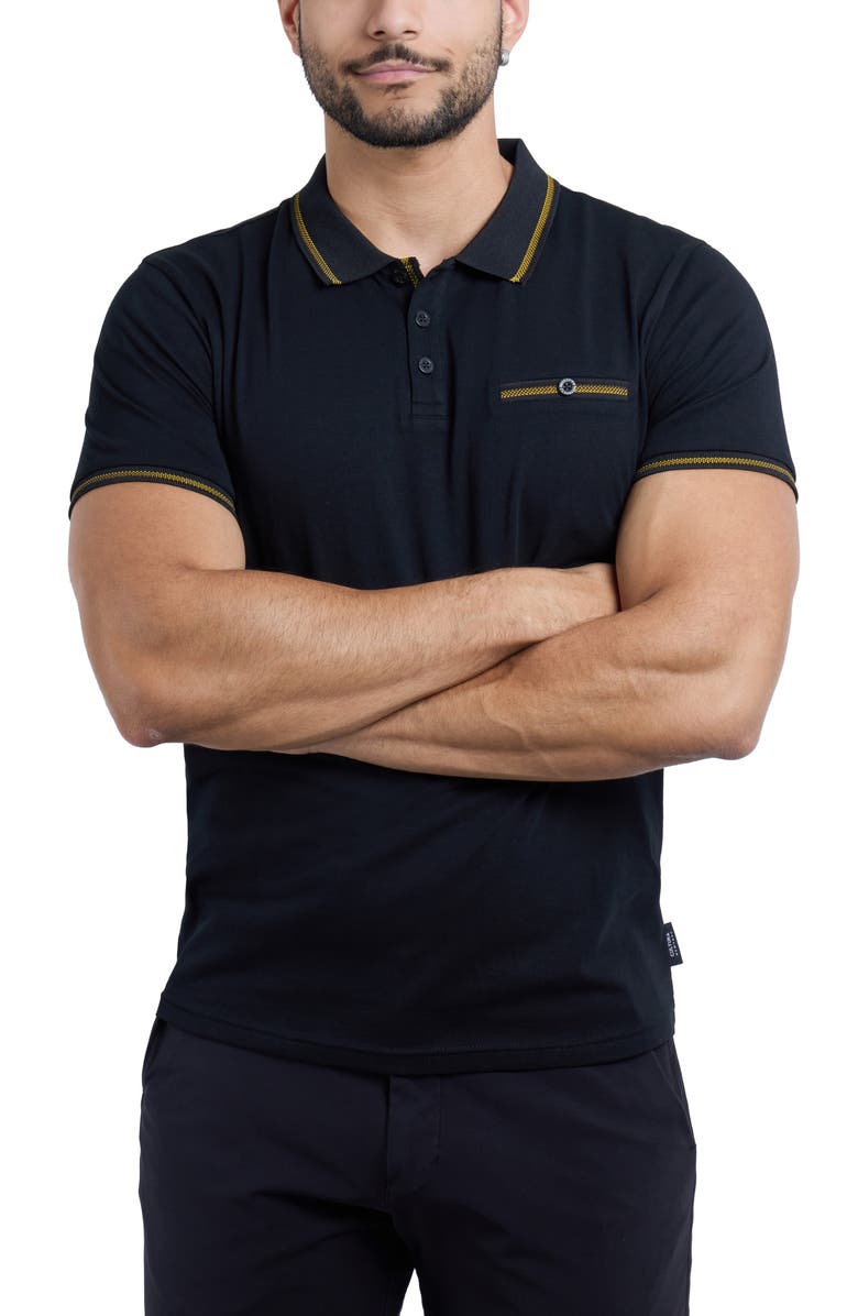 XRAY Jacquard Polo, Alternate, color, Black/ Honey Mustard