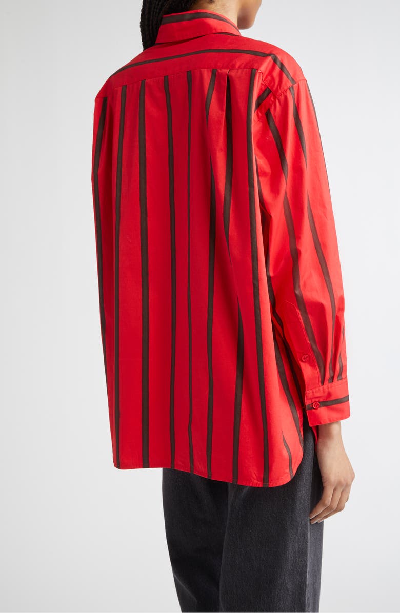 Marimekko Ruoste Puhveli Stripe Cotton Button-Up Shirt, Alternate, color, Red, Dark Brown