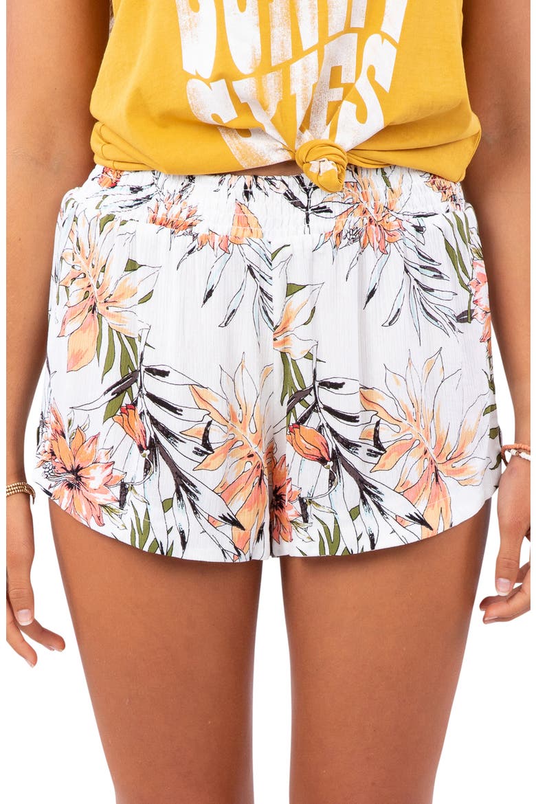 Playa Blanca Floral Print Shorts, Alternate, color, WHITE