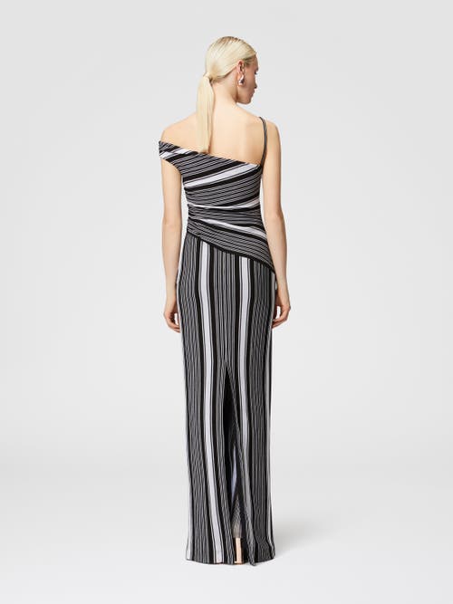 Missoni One-shoulder Striped Crochet-knit Cotton-blend Maxi Dress In Black & White