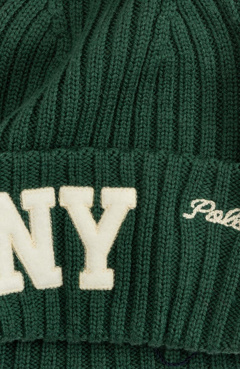 Polo Ralph Lauren NY Appliqué Wool Rib Beanie, Alternate, color, Washed Forest