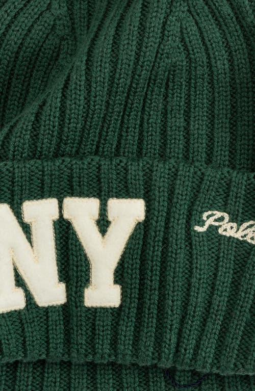 Polo Ralph Lauren Ny Appliqué Wool Rib Beanie In Green