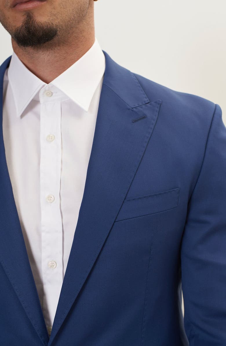 RON TOMSON Trim Fit Solid Peak Lapel Wool Suit, Alternate, color, Admiral Blue