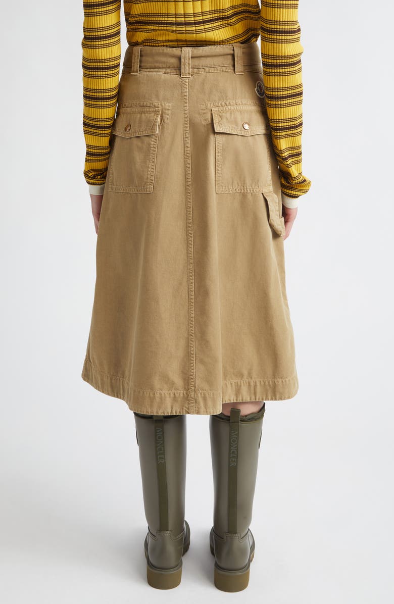 Moncler Belted Cotton A-Line Skirt, Alternate, color, Beige