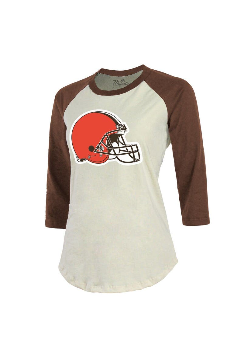 Women's Majestic Threads Deshaun Watson Cream/Brown Cleveland Browns Name & Number Raglan 3/4 Sleeve T-Shirt, Alternate, color, Cream