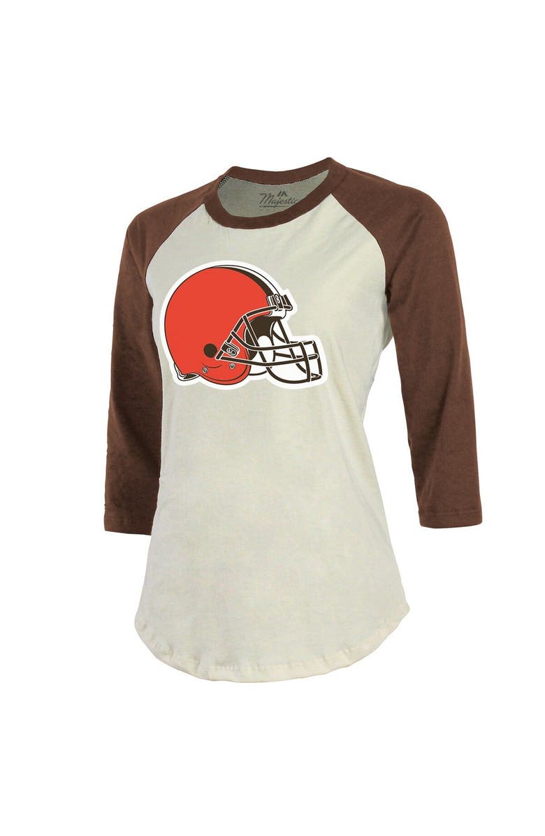 Majestic Threads Women's Majestic Threads Deshaun Watson Cream/Brown Cleveland Browns Name & Number Raglan 3/4 Sleeve T-Shirt, Alternate, color, Cream
