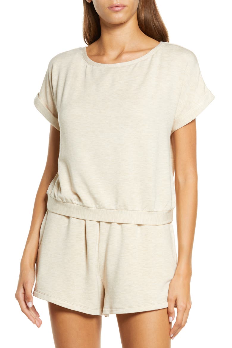 Softest Sweats Short Sleeve Top, Main, color, OATMEAL HEATHER