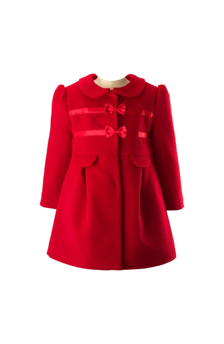 Rachel Riley Bow Trim Coat, Main, color, Red