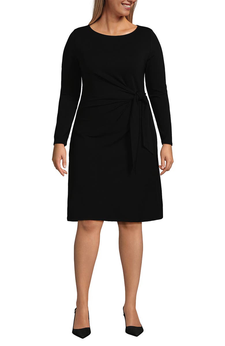 Lands' End Long Sleeve Lightweight Cotton Modal Boatneck Tie Waist Dress, Main, color, 