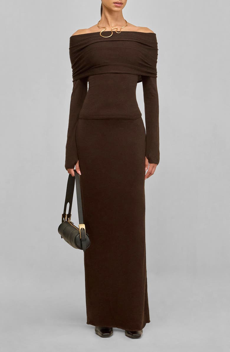 Cult Gaia Andre Off the Shoulder Sweater, Alternate, color, Dark Java