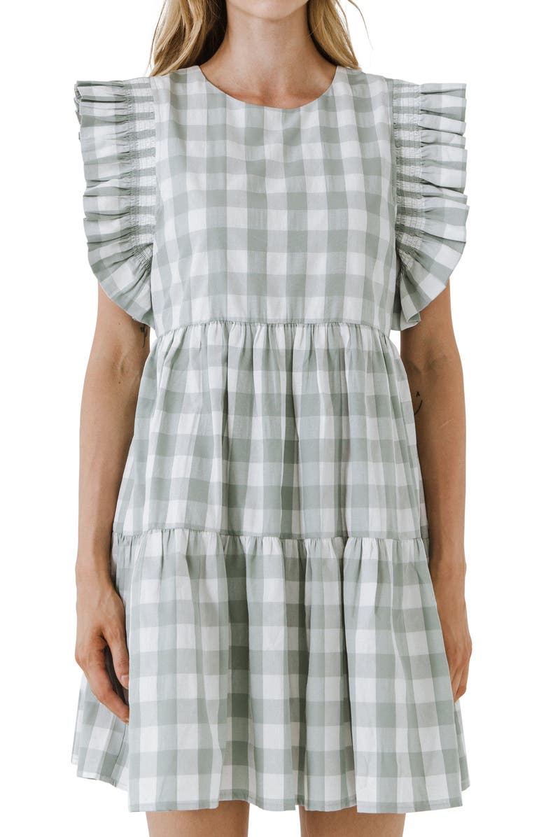 English Factory Gingham Ruffle Minidress, Main, color, 