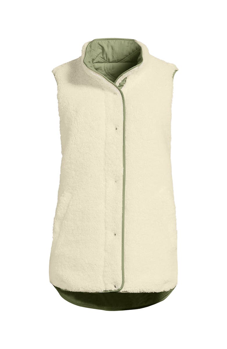 Lands' End Reversible Quilted High Pile Fleece Vest, Alternate, color, Sage Green/Natural