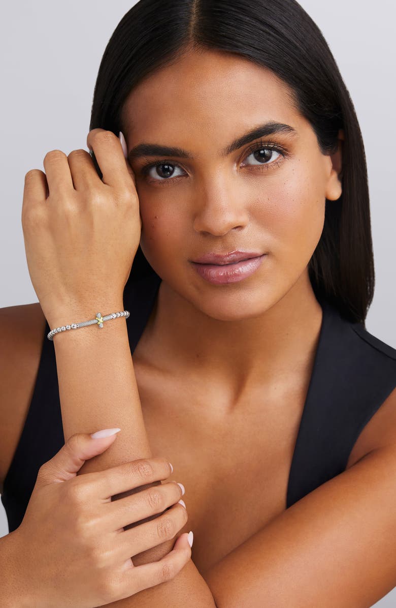 LAGOS Signature Caviar Cross Bead Stretch Bracelet, Alternate, color, Silver