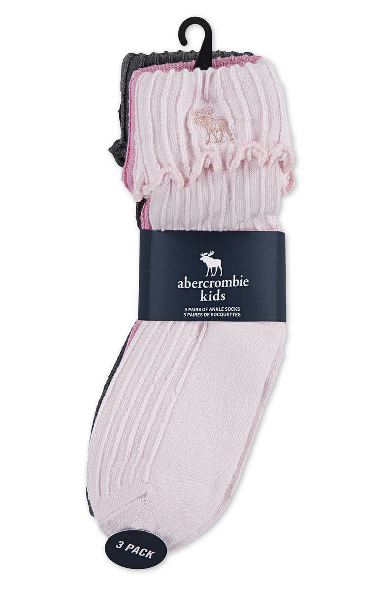 abercrombie kids Kids' Assorted 3-Pack Crew Socks, Alternate, color, Cradle Pink