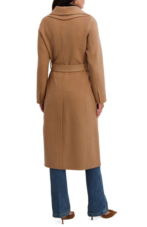 Tahari Elliot Tie Waist Wool Blend Coat In Brown