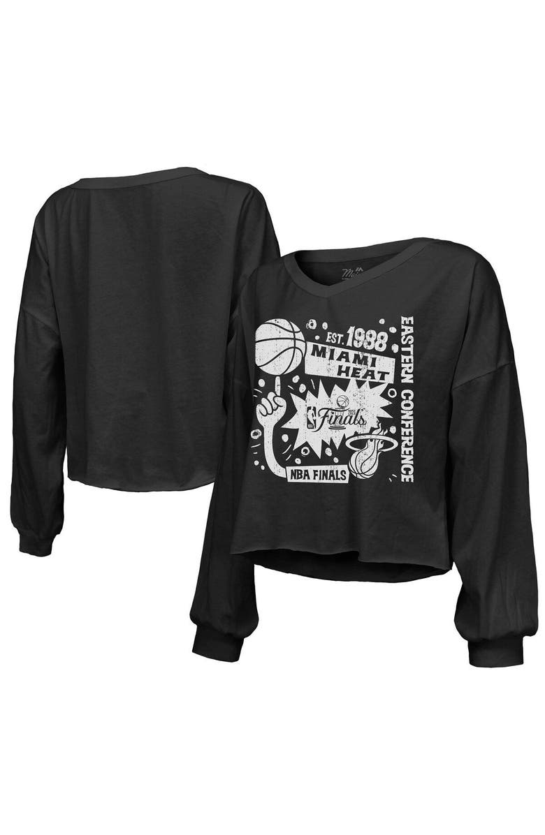 FANATICS Women's Fanatics Branded  Black Miami Heat 2023 NBA Finals Flowy Off-Shoulder Long Sleeve V-Neck T-Shirt, Alternate, color, 