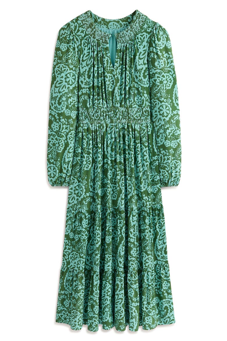 Paisley Long Sleeve Smock Waist Midi Dress, Alternate, color, BROOK PAISLEY CASCADE