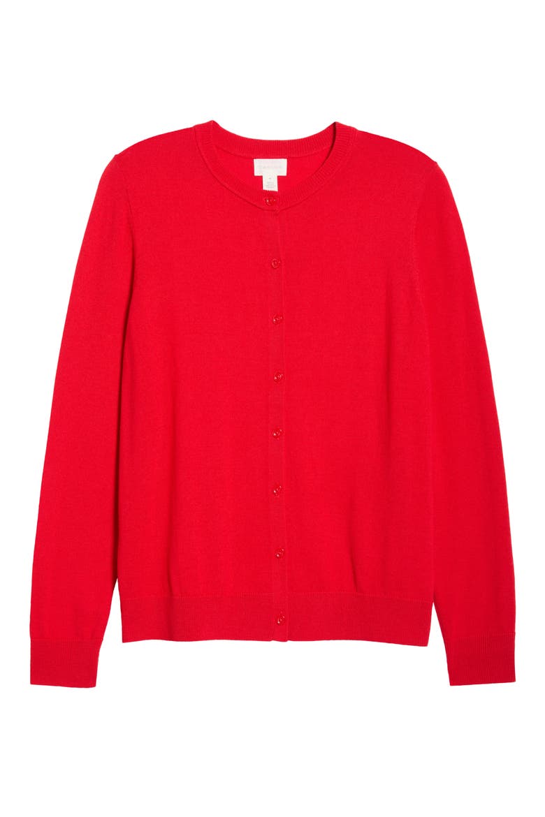 Merino Wool Blend Crewneck Cardigan, Alternate, color, RED RADISH