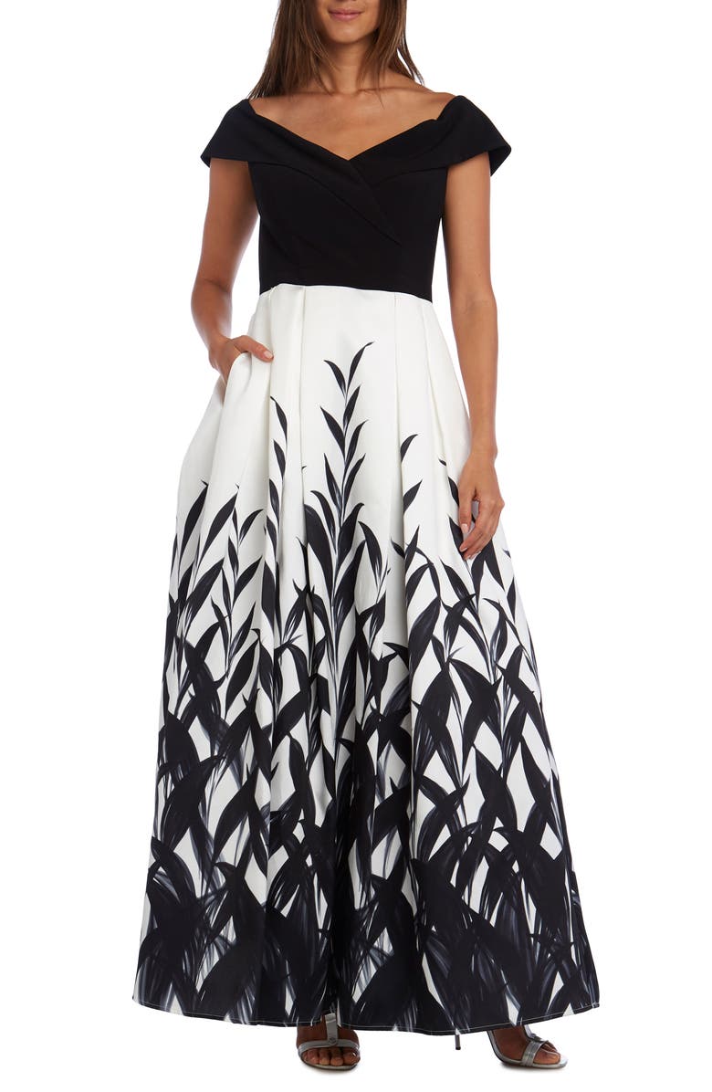 Morgan & Co. Portrait Neck Pleated Ballgown, Main, color,