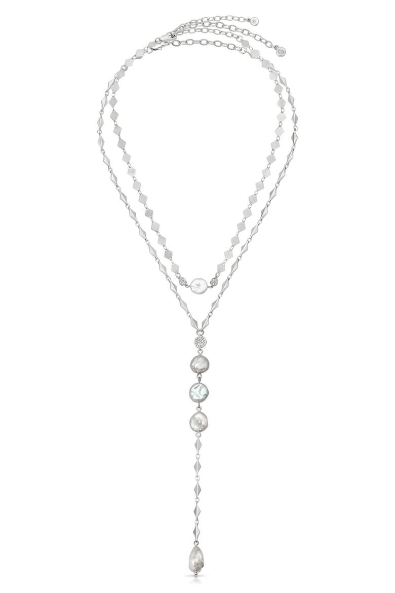 Dreamin Genuine Freshwater Pearl Layered Y-Necklace Set, Main, color, SILVER