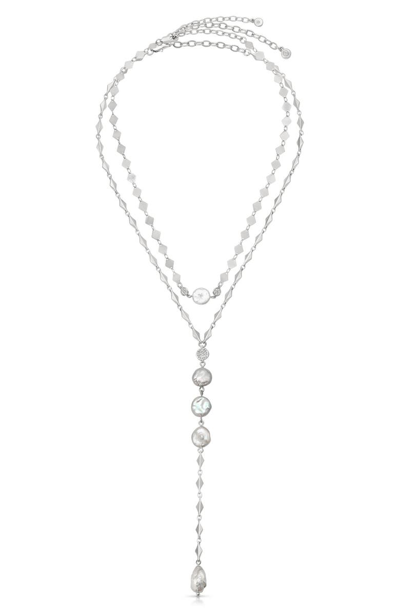 Ettika Dreamin Genuine Freshwater Pearl Layered Y-Necklace Set, Main, color, Silver