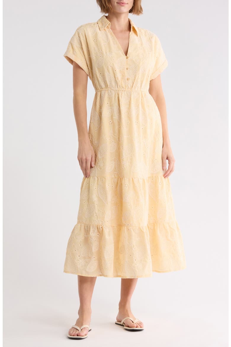 Leaf Print Shirtdress, Main, color, BUTTER