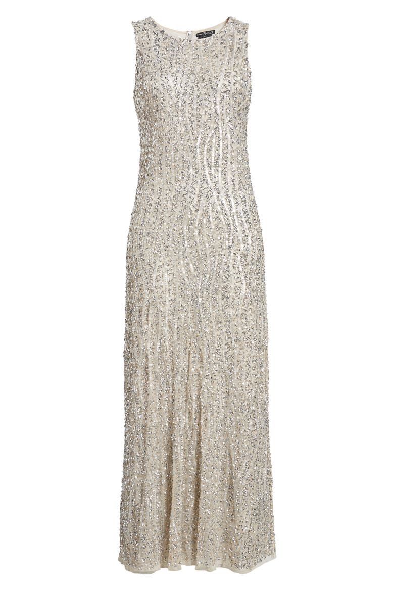Sequin Stripe Sleeveless Gown, Alternate, color, SILVER