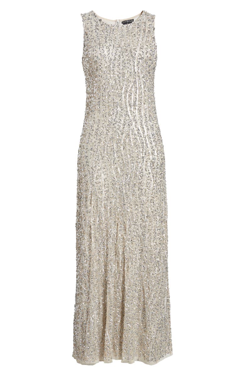 Pisarro Nights Sequin Stripe Sleeveless Gown, Alternate, color, Silver