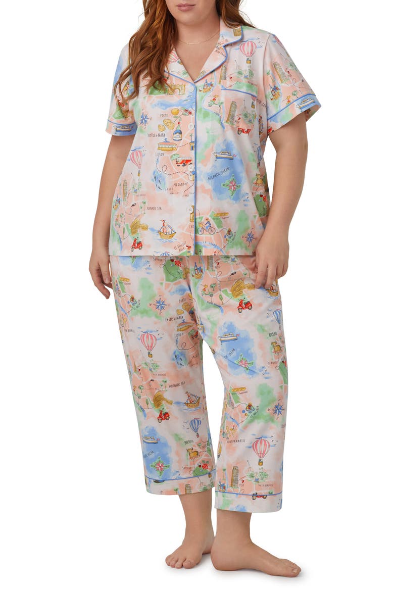 Print Stretch Organic Cotton Jersey Crop Pajamas, Alternate, color, WANDERLUST