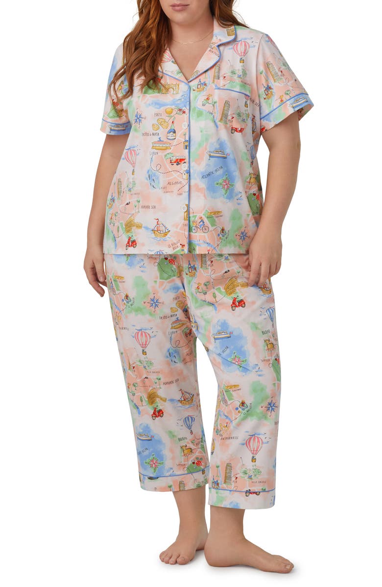 BedHead Pajamas Print Stretch Organic Cotton Jersey Crop Pajamas, Alternate, color, 
