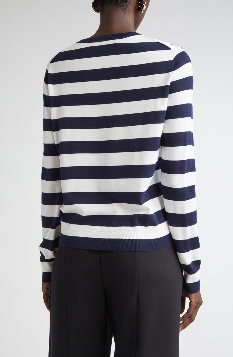 Carolina Herrera Floral Embroidered Stripe Silk & Cotton Sweater, Alternate, color, Ivory Multi