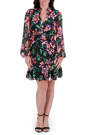 Printed Lace Long Sleeve Minidress