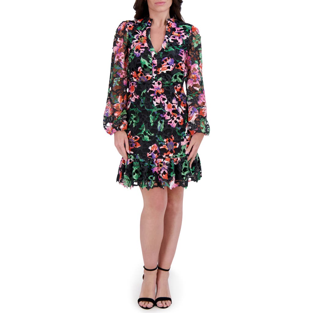 Kensie Printed Lace Long Sleeve Minidress