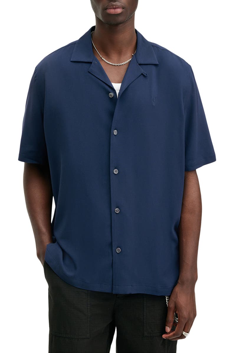 AllSaints Venice Solid Camp Shirt, Main, color, Night Sky Blue