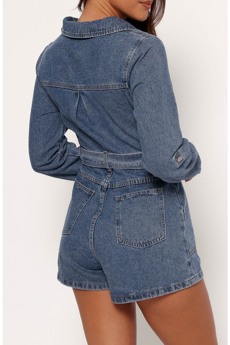 Brady Belted Denim Long Sleeve Romper, Alternate, color, BLUE